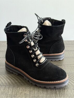 Crown & Ivy Naomi Hiking-Black Suede Leather Up Ankle Booties Size 7.5 M